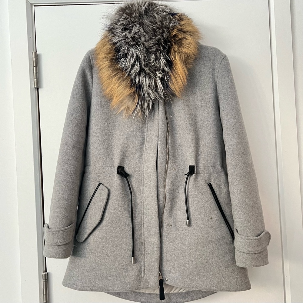 Mackage Gray Utility Jacket with Fur Collar